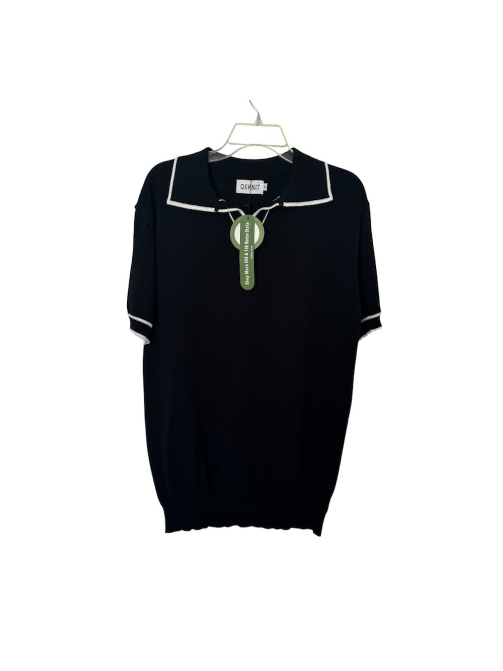 OXKNIT Men's 70s Black Mod Polo Contrast Tipped Retro Knit Shirt Size XL New